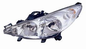 LHD Headlight Peugeot 207 2006 Right Without Fog Light Chromed Background